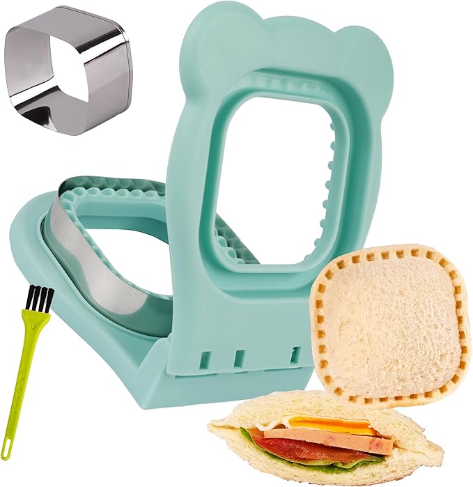 LEPCY Uncrustables Sandwich Maker Sealer Cutter, Crustless Sandwich Cutter, PB&J Uncrustable Maker - Color Turquoise, Square Shape