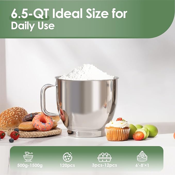 Kitchen in the box Stand Mixer - 6.5 Quart Mixing Bowl with Handle, 900 Watt Heavy Bread Dough Standing Mixers Tilt-head with Dough Hook, Whisk, Flat Beater and Splash Guard (Green)