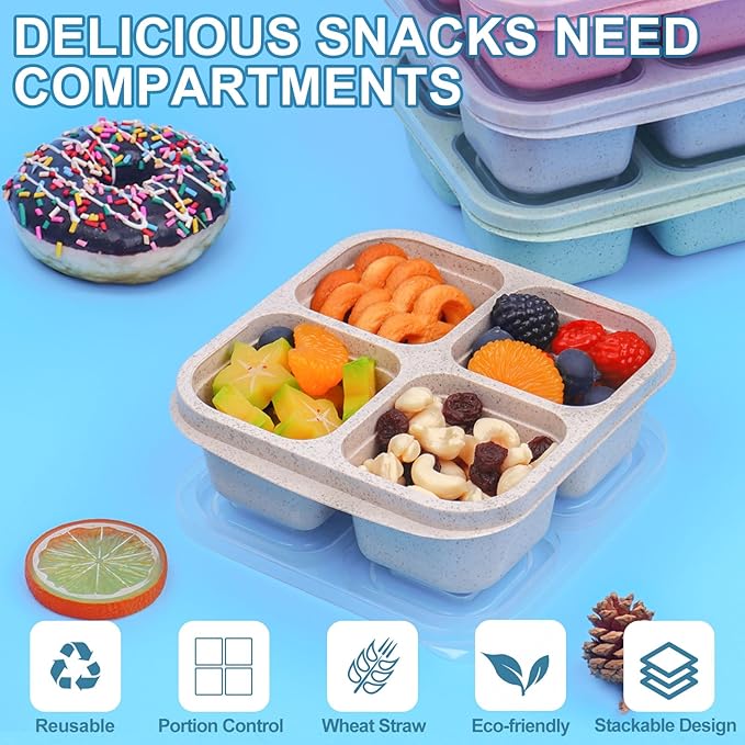 LCHLZZ 20 Pack Snack Containers, 4 Compartments Reusable Bento Snack Box for Meal Prep, BPA Free Lunchable Containers, Divided Food Storage Containers for Work, Picnic, Microwave and Dishwasher Safe