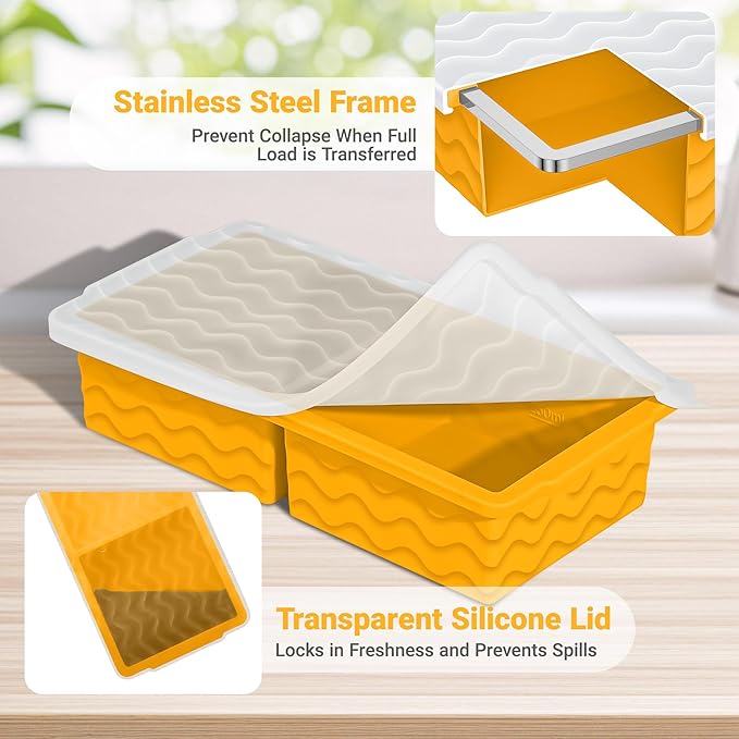 Aopigavi Silicone Freezer Tray with Lid – 2-Cup Soup Freezer Container Molds, Large Ice Cube Trays for Freezing Soup, Sauce & Broth, Meal Prep & Food Storage – Oven & Dishwasher Safe, 2-Pack
