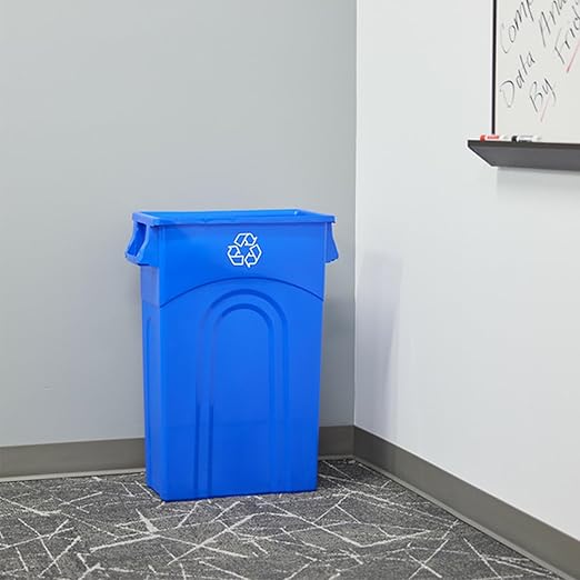 United Solutions Highboy Recycling Container, 23 Gallon, Space Saving Slim Profile and Easy Bag Removal for Indoor or Outdoor use, Recycle Blue, Plastic