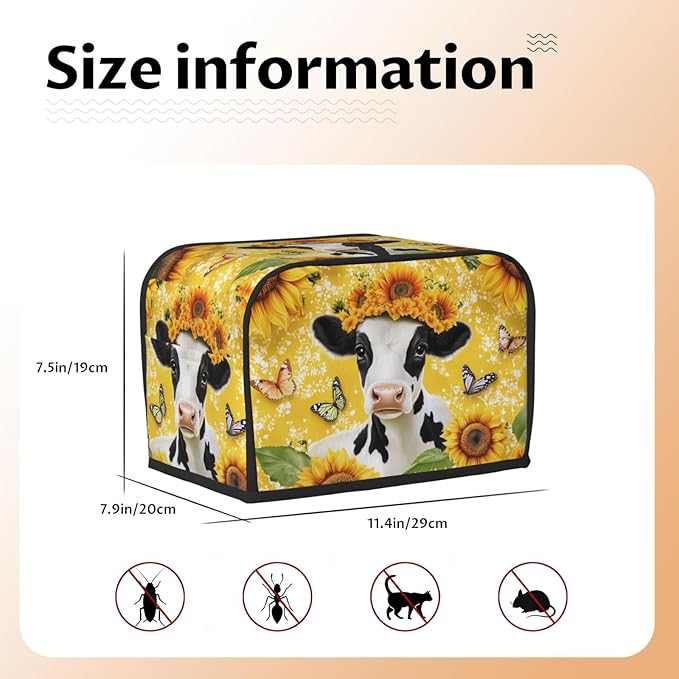 Cow with Sunflower Toaster Cover 2 Slice, Cute Country Bread Machine Cover, Washable Toaster Kitchen Small Appliance Cover Stain Resistant,with Top Handle
