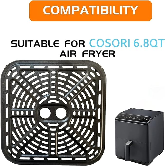 6.8QT Square Air Fryer Crisping Plate Tray for COSORI Pro III Dual Blaze Air Fryers, Upgraded Air Fryer Grill Insert Pan Plate Rack Grate Shelf for 6.8QT COSORI Air Fryers, Dishwasher Safe
