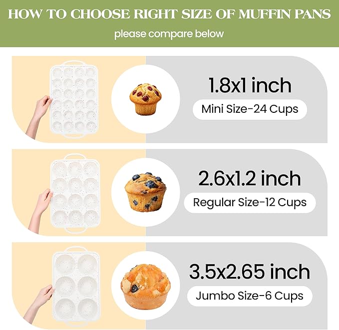 1 Pc Mini Muffin Pan with Metal Reinforced Frame, 24 Cups Nonstick Silicone Cupcake Tray for Baking, Food Grade Small Muffin Molds with Handles (Cream)