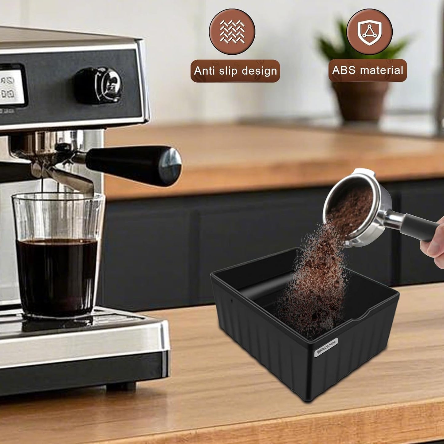 NMWearthmone Espresso knock box,Coffee grounds pucks knock box,Espresso Knock Box with Knock Bar and Non-Slip Rubber Base Knock Box,Shock-Absorbent Durable Barista Espresso Coffee Knock Box (Black)