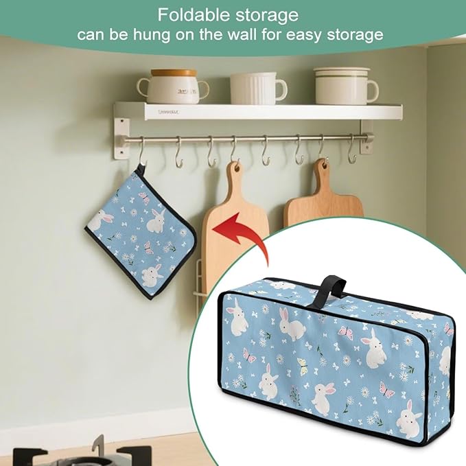 Easter Happy Bunny 2 Slice Slim Toaster Cover Long Slot Easy to Fold and Carry Water- Resistant Dust Covers for Kitchen Appliances with Top Handle Furniture Festival Docor