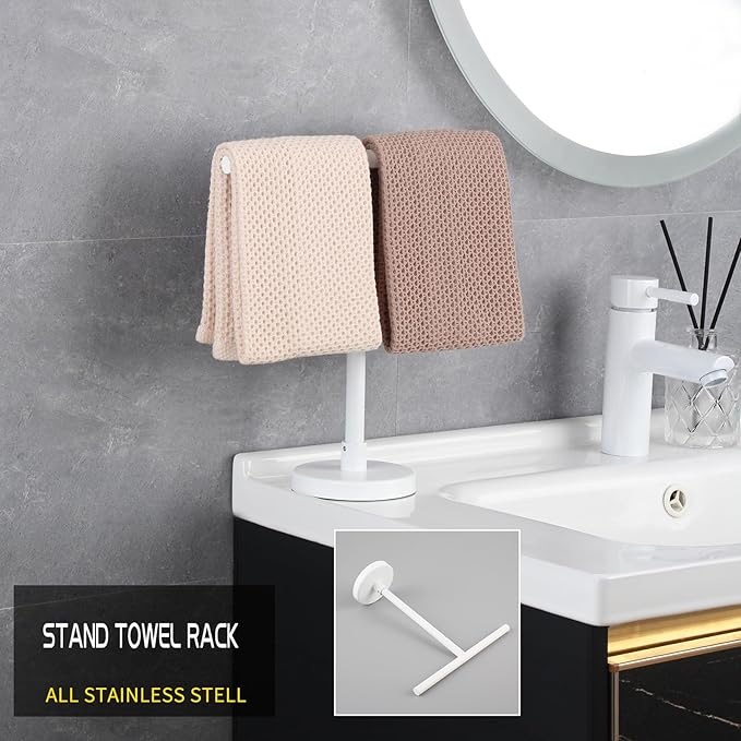 GERZWY SUS 304 Stainless Steel Free Standing Modern Hand Towel Holder Countertop Towel Ring, White