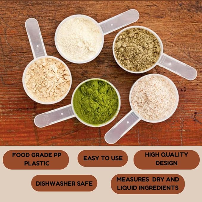 Plastic Measuring Scoop, (39 cc | 2.63 tbsp | 1.32 fl oz. | 39 mL) Long Handle Spoons for Powders, Granules, Coffee, Pet Food, Baking Supplies, Protein and Other Dry Goods, BPA Free (Set of 10)