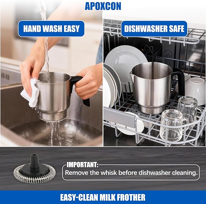 APOXCON Electric Milk Frother and Steamer, 4-in-1 Hot & Cold Foam Maker for Coffee 17oz Stainless Steel Frother Machine with LED Display Rotary Knob Milk Warmer Hot Chocolate Maker Dishwasher Safe