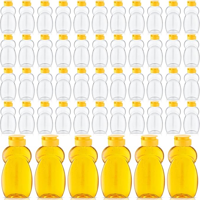 Mifoci 50 Pack 14 oz Clear Plastic Honey Jar with Lids Containers in Bulk Refillable Condiment Squeeze for Easy Storing and Dispensing