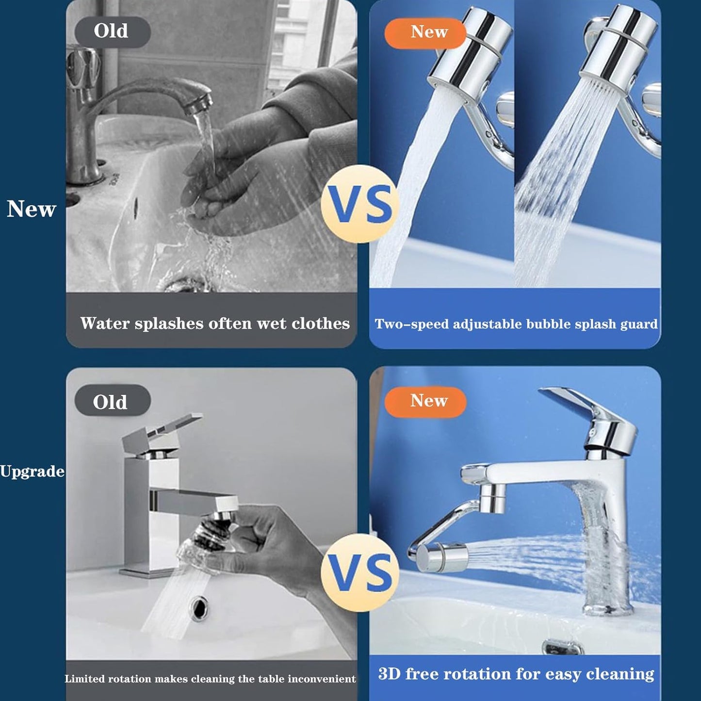 Universal Sink Faucet 1440° Rotatable Faucet Aerator Extension, U Shaped Faucet Extender for Toddlers, Flexiflow 1080° Rotating Faucet Extender for Bathroom Sink/Kitchen, 2 Modes Adjustable (2*Silver)