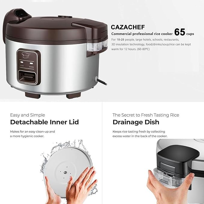 13L Commercial Large Capacity Rice Cooker for Resturant | 60 Cups rice cooked with One-Touch Operation | Auto keep warm for 12h