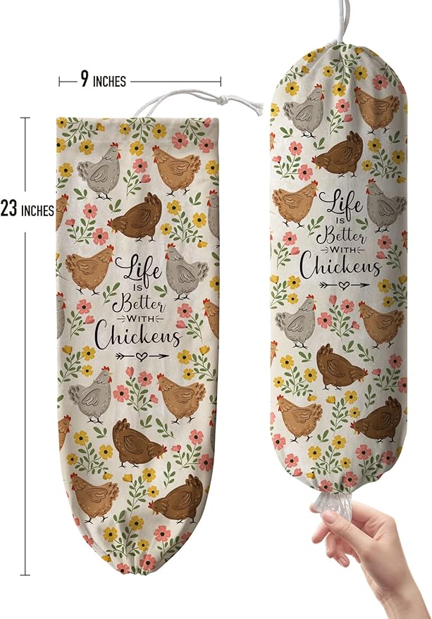 Hglian Plastic Bag Holder,Funny Chickens Grocery Bags Storage Organizer Keeper,Cute Farmhouse Kitchen Decor Gifts for Women Chicken Lover