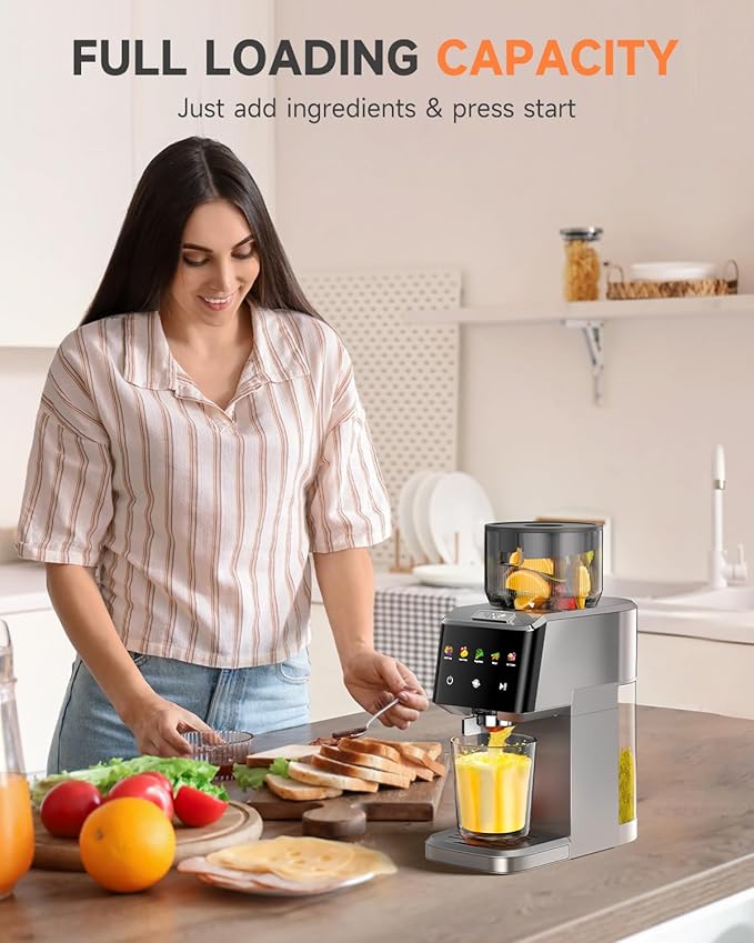 VCK Cold Press Juicer - Large 5.12" Feed Chute, Easy to Clean Slow Masticating for Nutrient Retention Quiet Motor -Silver