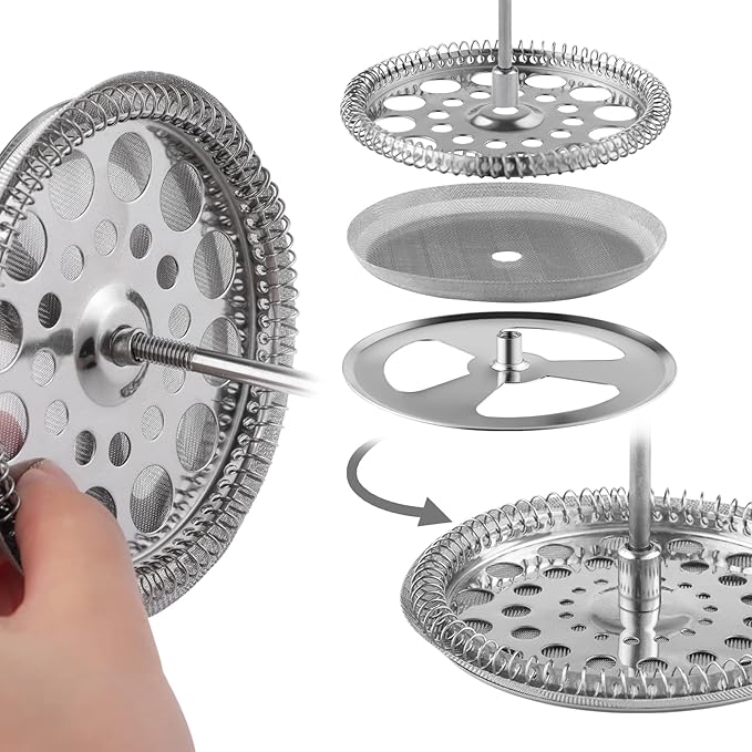 34 oz French Press 3.75 Inch Filter Replacement Parts 3 Pieces Stainless-Steel Set Containing Spiral Disk, 8 Cup Mesh French Press Screen and Cross Disk for 1000L French Press