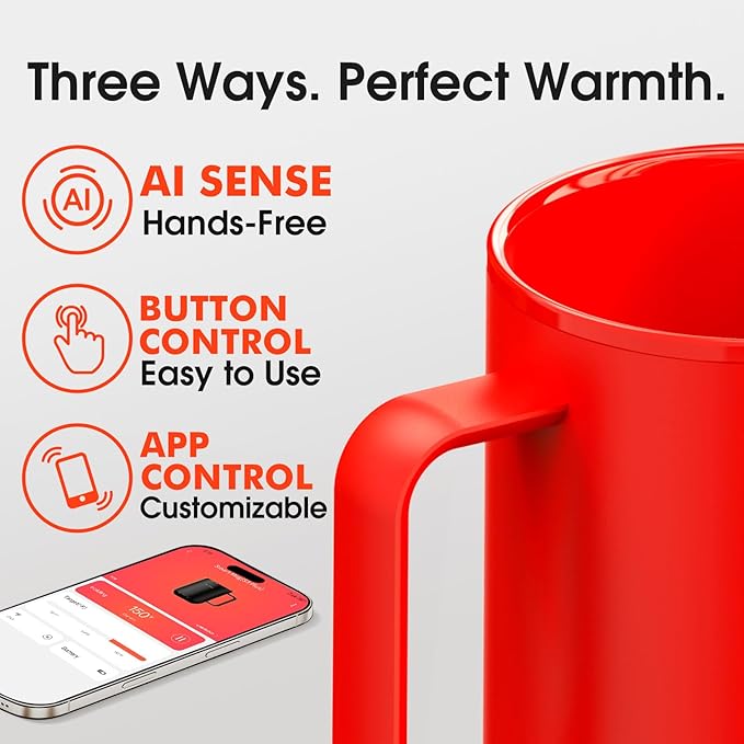 Vsitoo S3 Plus 14oz Heated Coffee Mug - Temperature Control Smart Mug with Mug Warmer, Auto-Sensing AI Heats Drinks to 120-150°F Hands-Free.Ideal for Home/Office/Gifts，Red