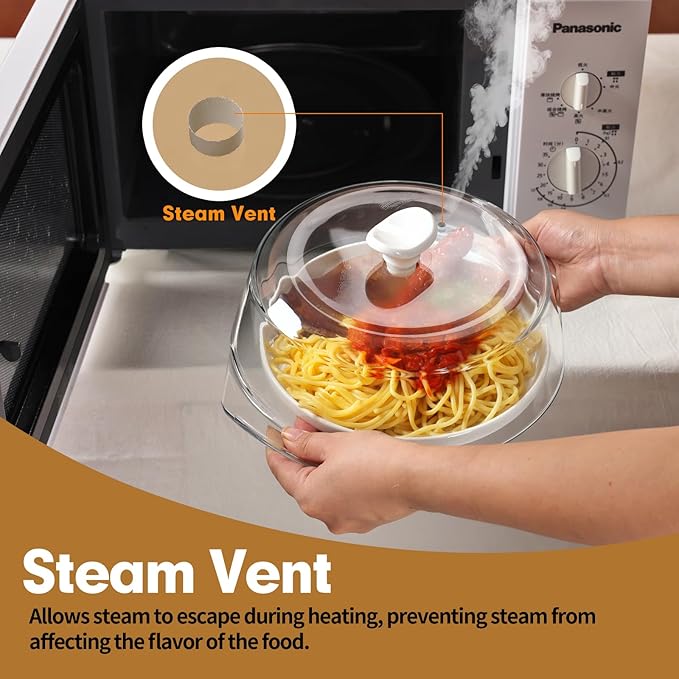 ACEPRUT New Upgrade Glass Microwave Splatter Cover with Ceramic Handle & Screw, Non Plastic Microwave Cover with Vent Hole, BPA Free, Dishwasher Safe