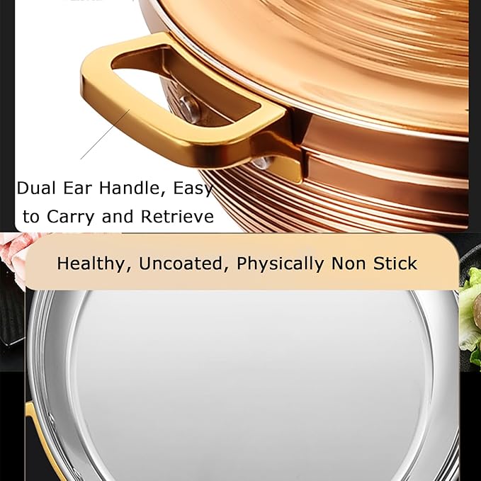 Stainless Steel Moroccan Tagine Pot, Large Moroccan Tajine Casserole with Cone-Shaped Lid, Non Stick Tagine Cooking Pot with 2 Handles(30cm/11.8in, Gold)