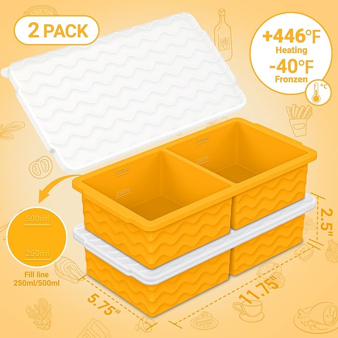 Aopigavi Silicone Freezer Tray with Lid – 2-Cup Soup Freezer Container Molds, Large Ice Cube Trays for Freezing Soup, Sauce & Broth, Meal Prep & Food Storage – Oven & Dishwasher Safe, 2-Pack