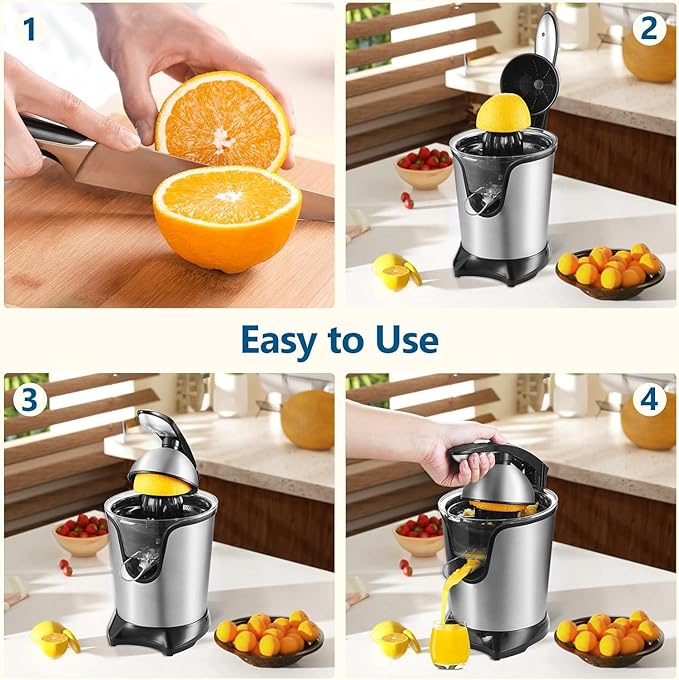 Electric Citrus Juicer, 350W 15000rpm Auto Off Dishwasher Stainless Steel Orange Juicer Ultra Powerful Motor Soft Handle Citrus Squeezer for Oranges, Lemons