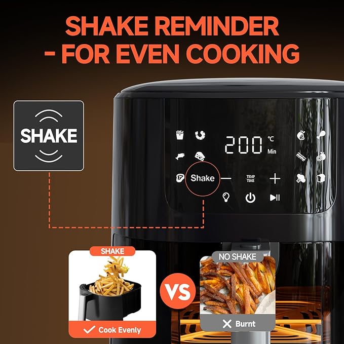 QIDO Air Fryer – 5.5 QT Compact Airfryer for Quick Meals in Minutes, 180°- 450°F Precision Heating, Easy-View Window, Touchscreen Controls with Auto Menus, Nonstick & Dishwasher Safe Basket - Black