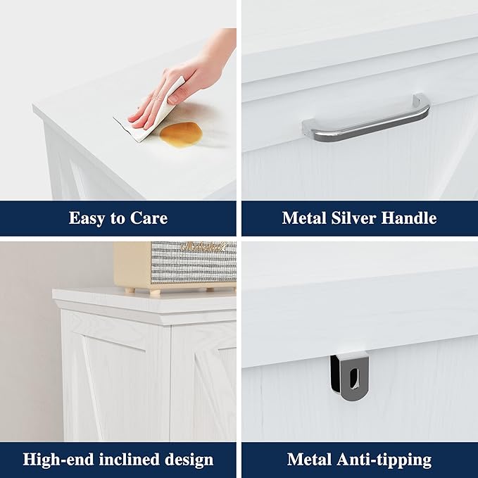 TOLEAD Double Tilt Out Trash Can Cabinet 10 Gallon,Farmhouse Style Kitchen Trash Cabinet with Barn Door, Solid Wood Tabletop, Pet Proof, Odor Blocking, Laundry Cabinet Keep Clean(White)