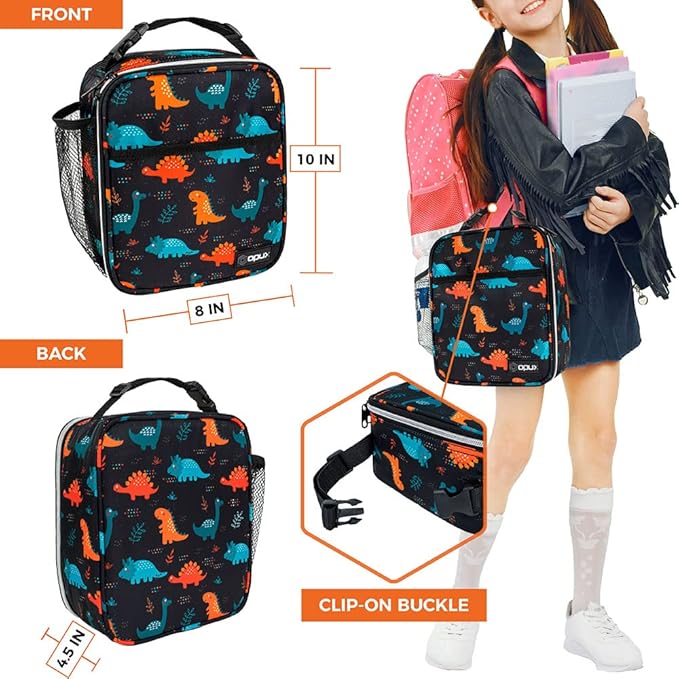 opux Premium Insulated Lunch Box, Soft School Lunch Bag for Kids Boys Girls, Leakproof Small Lunch Pail Men Women Work, Reusable Compact Cooler Tote Lunchbox for Office, Dinosaur