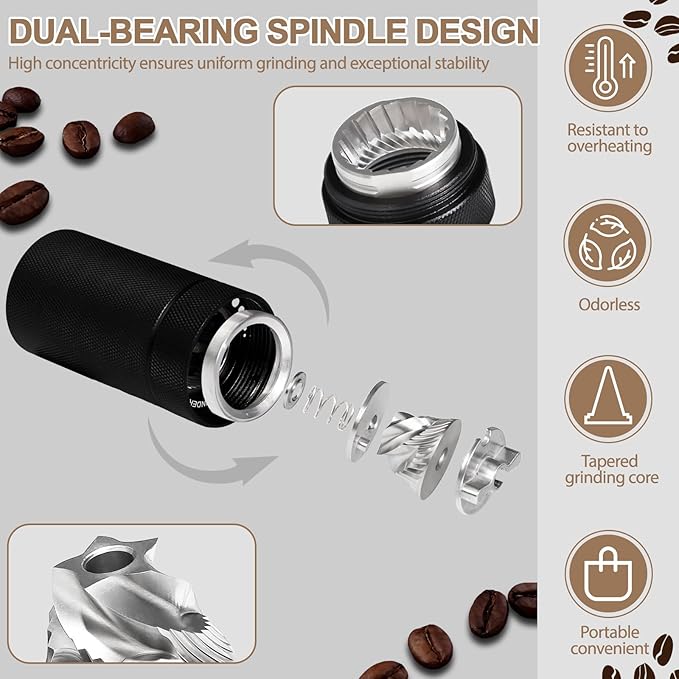 Detachable Manual Coffee Grinder with 25 Level Stainless Steel Conical Burr Portable Aluminum Coffee Bean Grinder Suitable for Moka Pot Espresso French Press Pour Over Maker Easy Cleaning with Brush