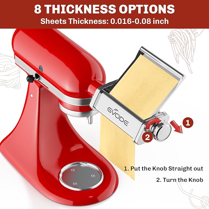 Pasta Attachment for KitchenAid Stand Mixer, Pasta Maker KitchenAid Attachment with Detachable Metal Plate, Includes Pasta Sheet Roller, Spaghetti Cutter and Fettuccine Cutter