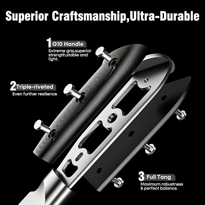 PAUDIN Carving Knife Set - 8" German Steel Turkey Carving Knife and Fork Set With Ergonomic Handle, Full Tang For Meat, Brisket