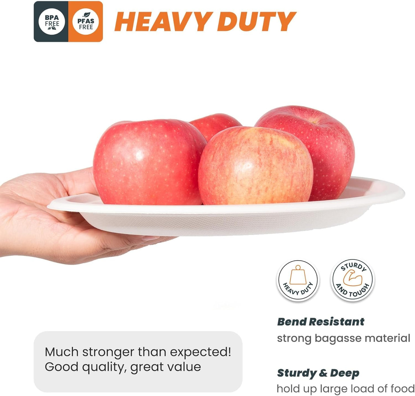 100% Compostable Plates - 125-Count Heavy Duty Disposable 10-Inch Plates Made of Bagasse - Eco-Friendly and Sustainable