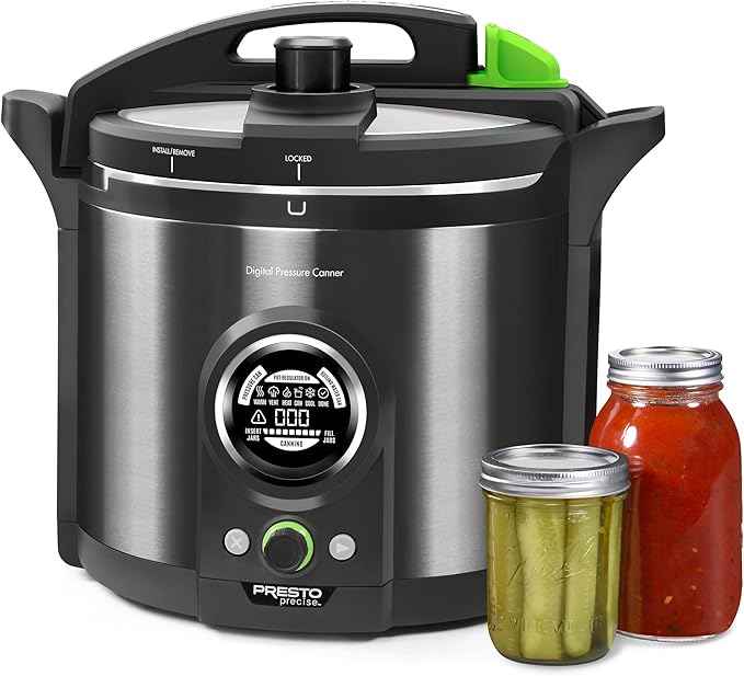 Presto 02144 12-Quart Digital Pressure Canner - Digital Display, Waterbath Capable, 10-Built-In Safety Features, Recipe Book, Black Stainless Steel