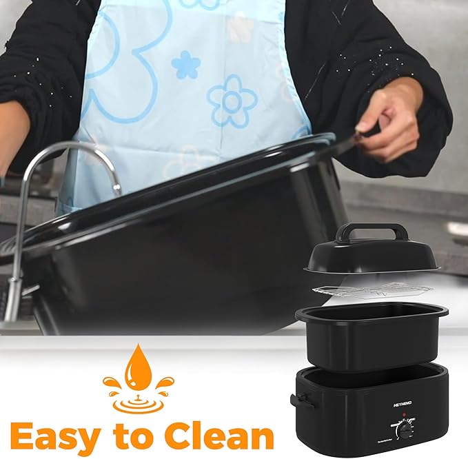 28 Quart Electric Roaster Oven with Visible & Self-Basting Lid, Large Turkey Roaster with Defrost Warm Function, Adjustable Temperature, Removable Pan Rack, Stainless Steel, Black