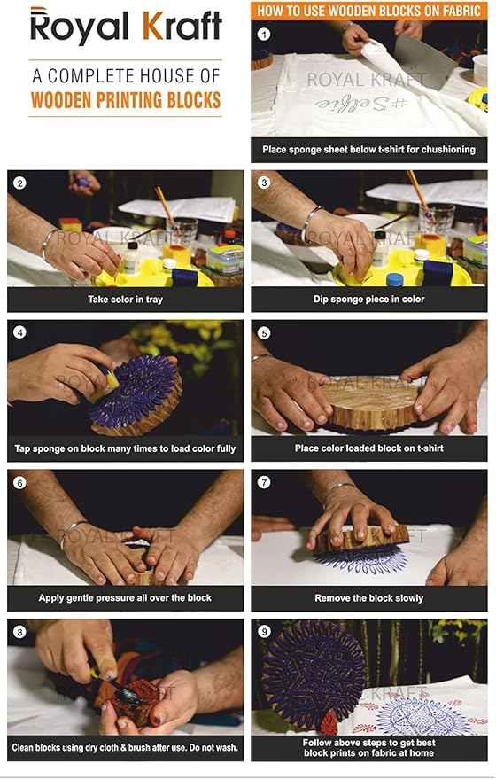 Royal Kraft Wooden Stamps – Mehndi Print Blocks (Set of 10) & Geometric Pattern Stamps (Set of 10) for Block Printing on Saree Border, Fabric, Textile, Clay, Pottery, Tattoo & DIY Crafts Bulk01_20