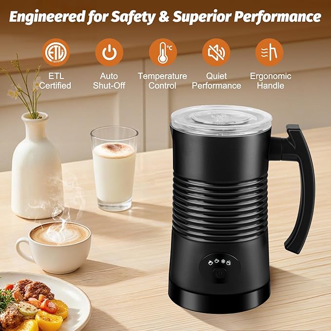 Milk Frother and Steamer, 4-in-1 Electric Milk Frother and Warmer, Hot & Cold Foam Maker, 11.8oz Capacity, Fast Heating, Quiet Coffee Frother for Latte, Cappuccino & Hot Chocolate