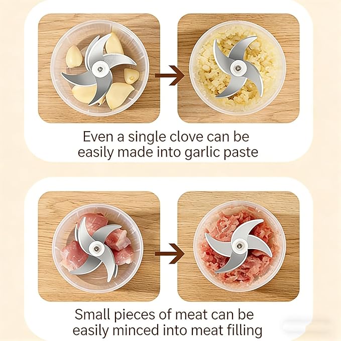 Electric Garlic Chopper, Mini Portable Veggie Cutter, Garlic Grinder Masher Onion Chopper, Quick & Compact, for Ginger, Chili, Fruit, Meat (Blue)