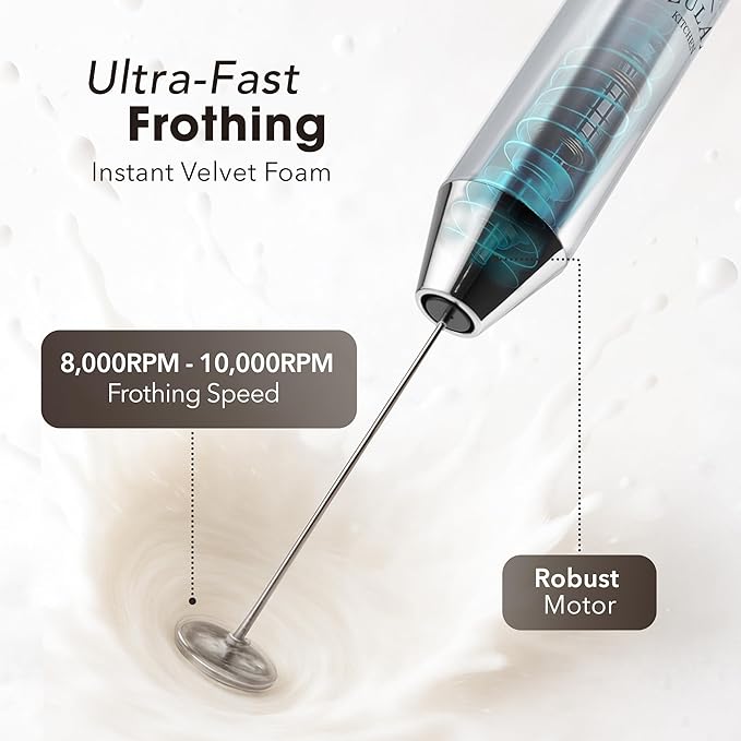 Zulay Kitchen Rechargeable Milk Frother Handheld - Lux 4 Whisks, Powerful 2-Speed Motor, Waterproof, 2000mAh Battery - Drink Mixer for Latte, Cappuccino, Matcha & Protein Powder - Silver