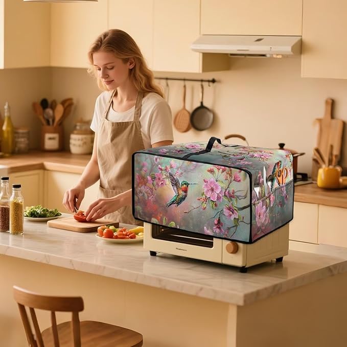 Air Fryer Toaster Oven Dust Cover Protective Microwave Oven Cover Small Appliance Protector Decorations Kitchen Accessories, S, Hummingbird Pink Flower
