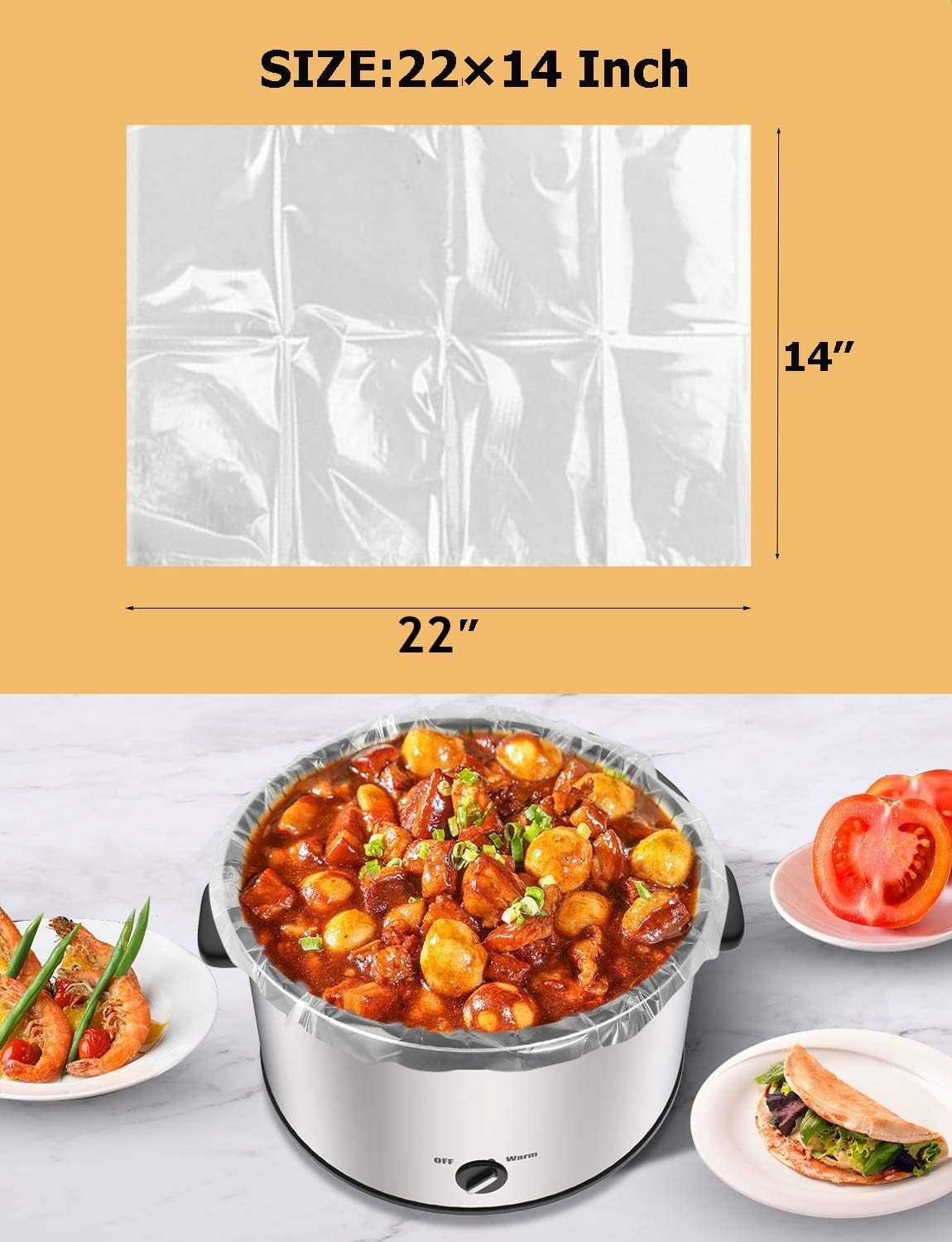 40 Counts Slow Cooker Liners and Cooking Bags, Extra Large Size Fits 6-10QT Pot, 14"x 22", BPA Free, Suitable for Oval & Round Pot -2 Pack