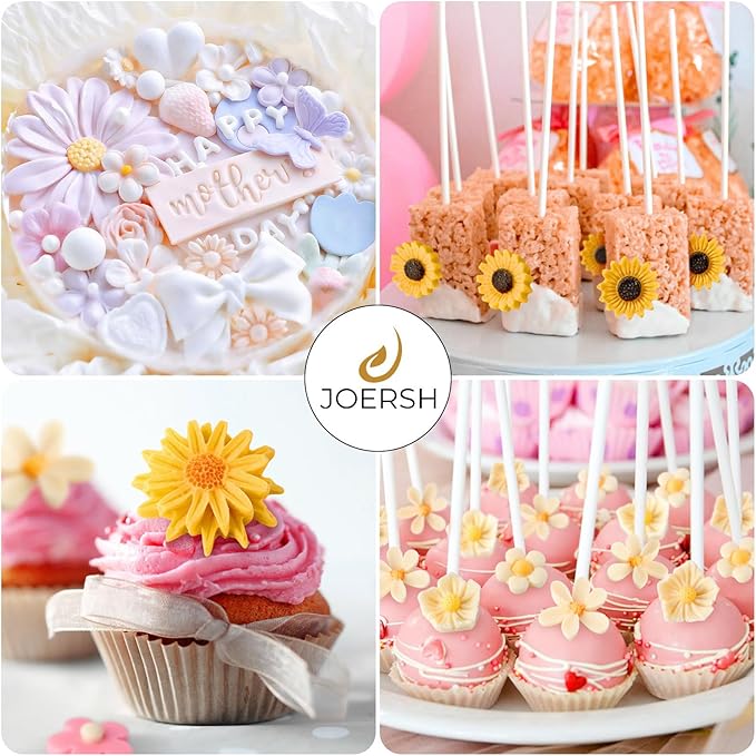 JOERSH 5PCS Silicone Flower Molds, Non-Stick Daisy Sunflower Fondant Chocolate Molds for Dessert Cake Decorating, Cupcake Topper, Cake Pop, Candy