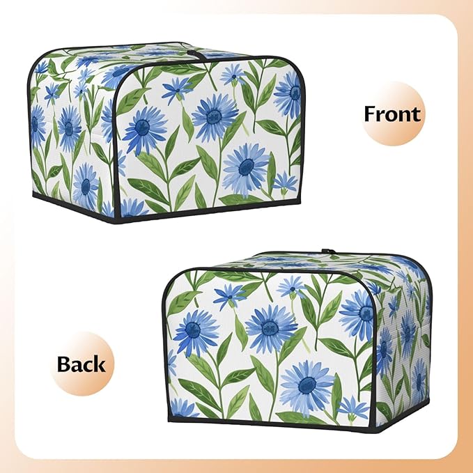 Cornflower White Flowers Covers for 4 Slice Toasters,Cute Country Bread Machine Cover with Handle,Washable Stain Resistant Kitchen Small Appliance Cover Dining Decor