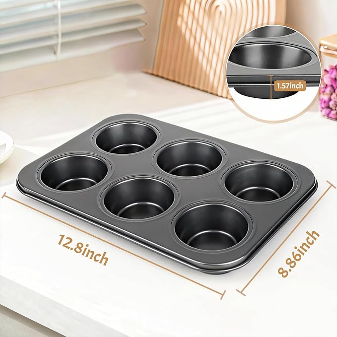 Artcochan 2 Pack Muffin Pan with 50 Cupcake Liners, Extra Large 6 Cup Nonstick Carbon Steel Cupcake Pan,Jumbo Muffin Tin for Baking Supplies