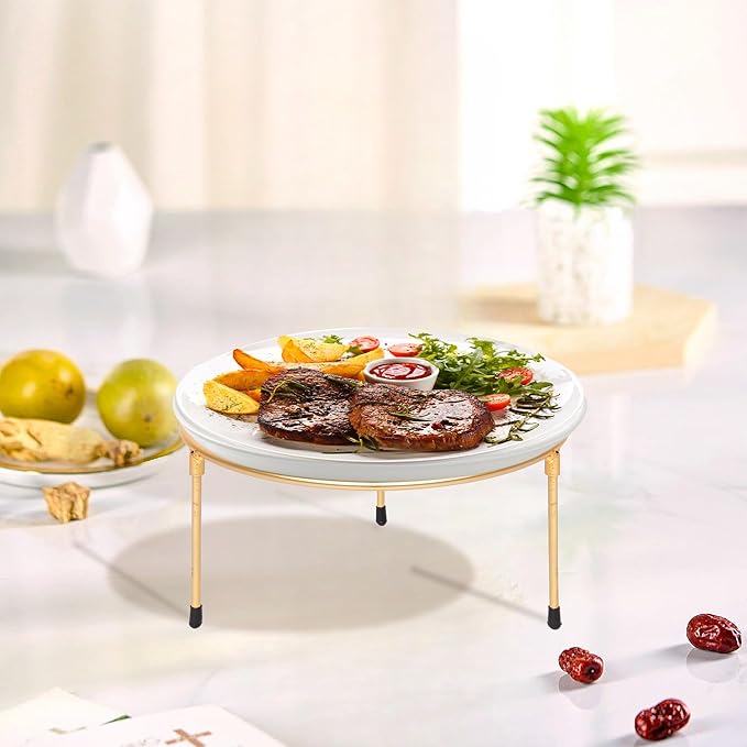 HPC DECOR Set of 6 Gold Metal Wire Pizza Pan Riser Stands-Round Pizza Tray Riser Rack Holder-Tabletop Display Racks,buffet risers for Food Platter Tray-Metal Display Stands for Home,Restaurant,Party.