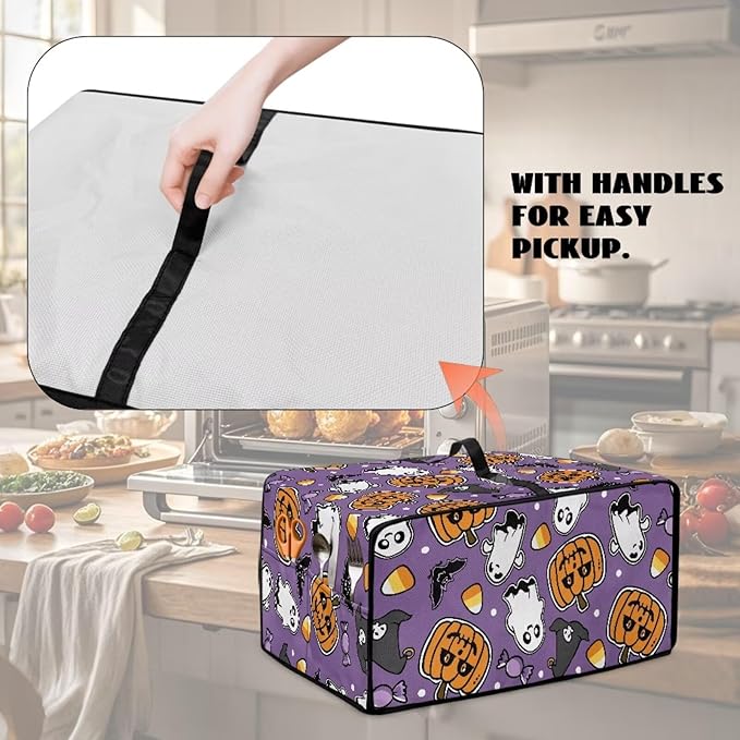 Air Fryer Toaster Oven Cover with Side Pockets, Protective Electrical Appliance Cover Kitchen Countertop Accessories, S, Ghost Pumpkin Bat Candy Violet Halloween Decor