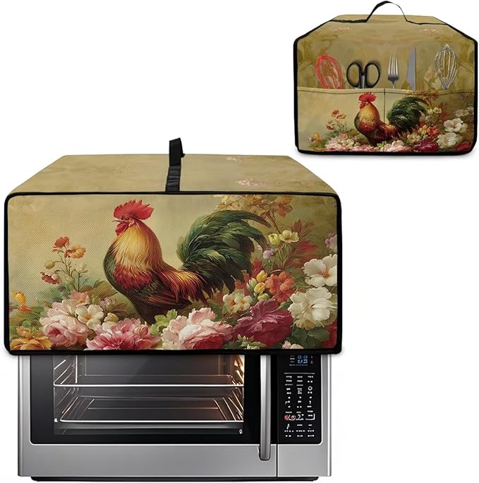 Air Fryer Toaster Oven Dust Cover Dust Protection Countertop Convection Oven Cover Stain-resistant Kitchen Appliance Protector, S, Chicken Rooster Vintage Floral