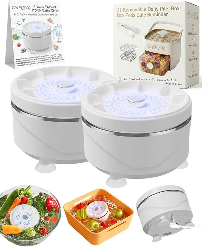 Ultrasonic Fruit and Vegetable Produce Cleaner Device Washing Machine Portable Wireless Waterproof Veggies Wash Cleaning Purifier with Titanium Electrolysis Purification for Home Kitchen(2PCS)