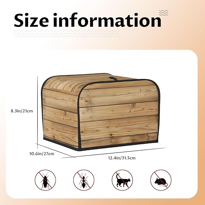 Brown Wood Texture Covers for 4 Slice Toasters,Cute Country Bread Machine Cover with Handle,Washable Stain Resistant Kitchen Small Appliance Cover Dining Decor