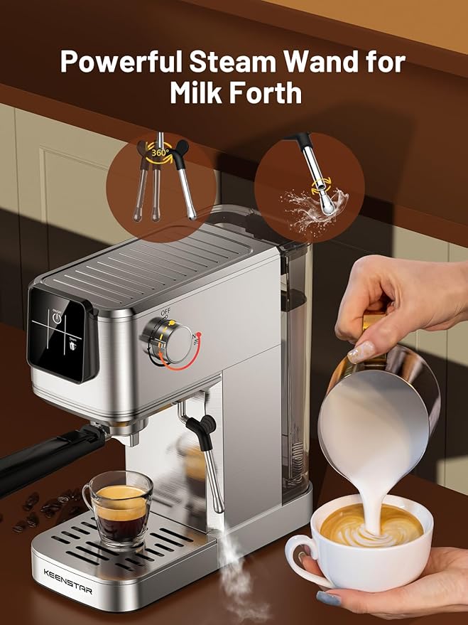 KEENSTAR 20Bar Espresso Machine with Rapid Cold Brew, Hot & Iced Coffee Makers, Stainless Steel Espresso Maker with Milk Frother Steam Wand, Touch Screen with Water Tank for Latte, Cappuccino, Gift