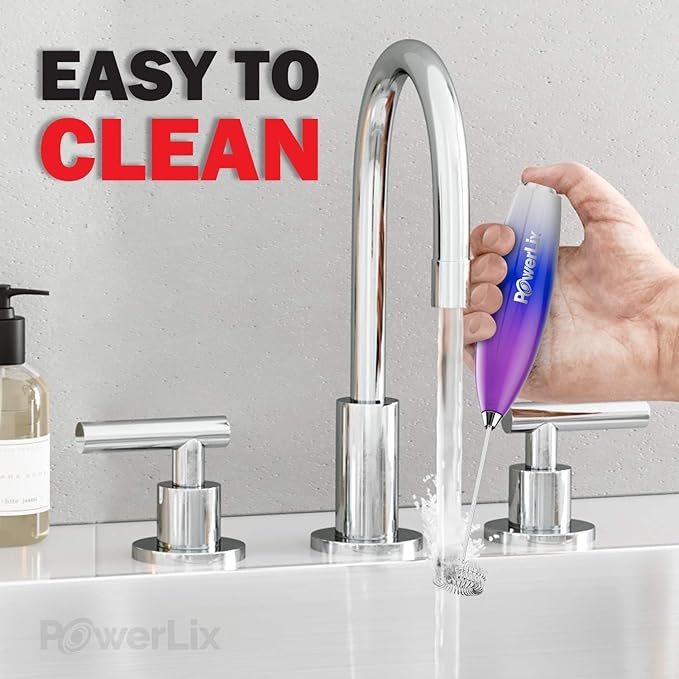 PowerLix Powerful Handheld Milk Frother With Stand Battery Operated Foam Maker Frother Wand For Coffee (Purple）