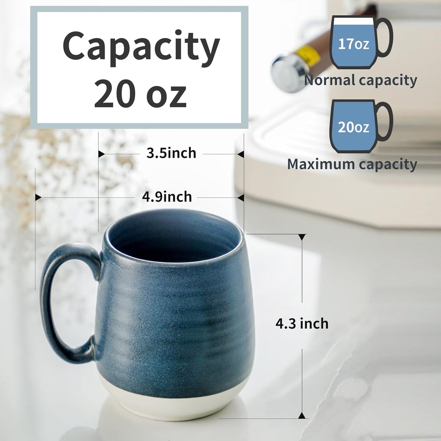 Hasense Coffee Mugs, 20 oz Oversized Coffee Cups Ceramic, Tea Cup with Handle for Coffee Cappuccino Soup Latte Hot Cocoa, Holiday Gift Mugs for Women and Men, 1 PCS(Deep Blue)
